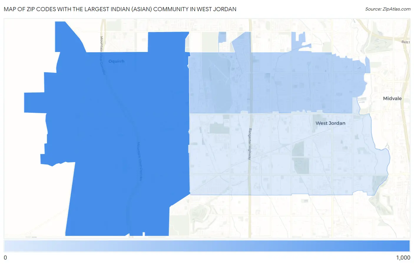 Zip Codes with the Largest Indian (Asian) Community in West Jordan Map