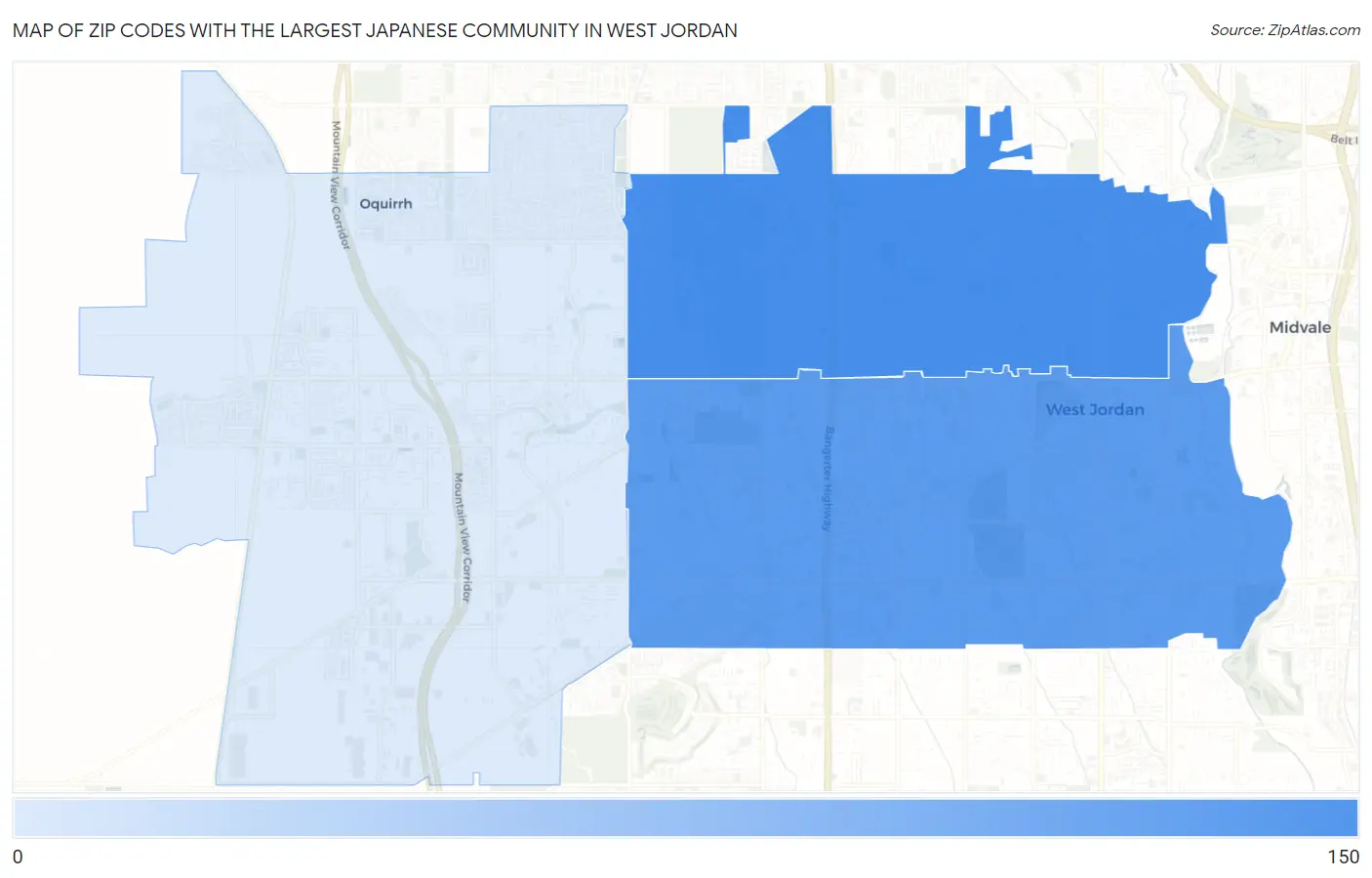 Zip Codes with the Largest Japanese Community in West Jordan Map