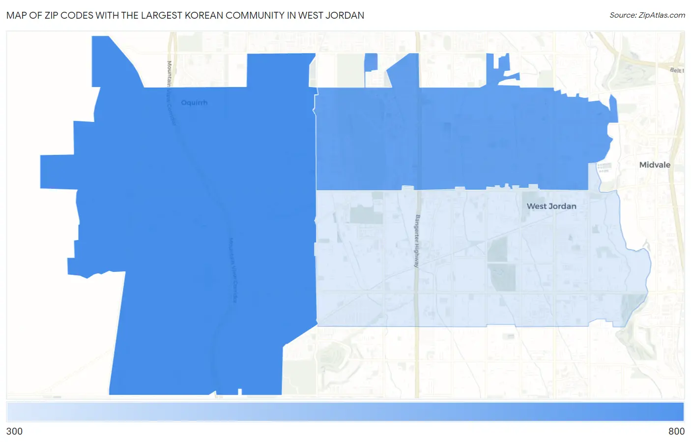 Zip Codes with the Largest Korean Community in West Jordan Map