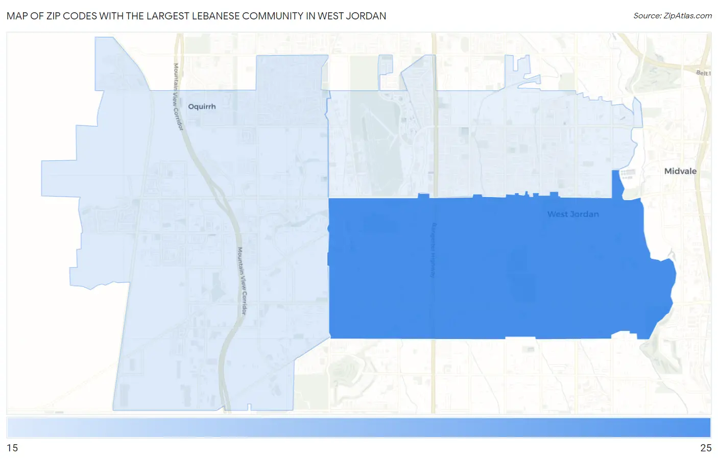 Zip Codes with the Largest Lebanese Community in West Jordan Map