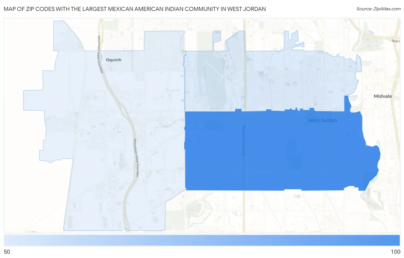 Zip Codes with the Largest Mexican American Indian Community in West Jordan Map
