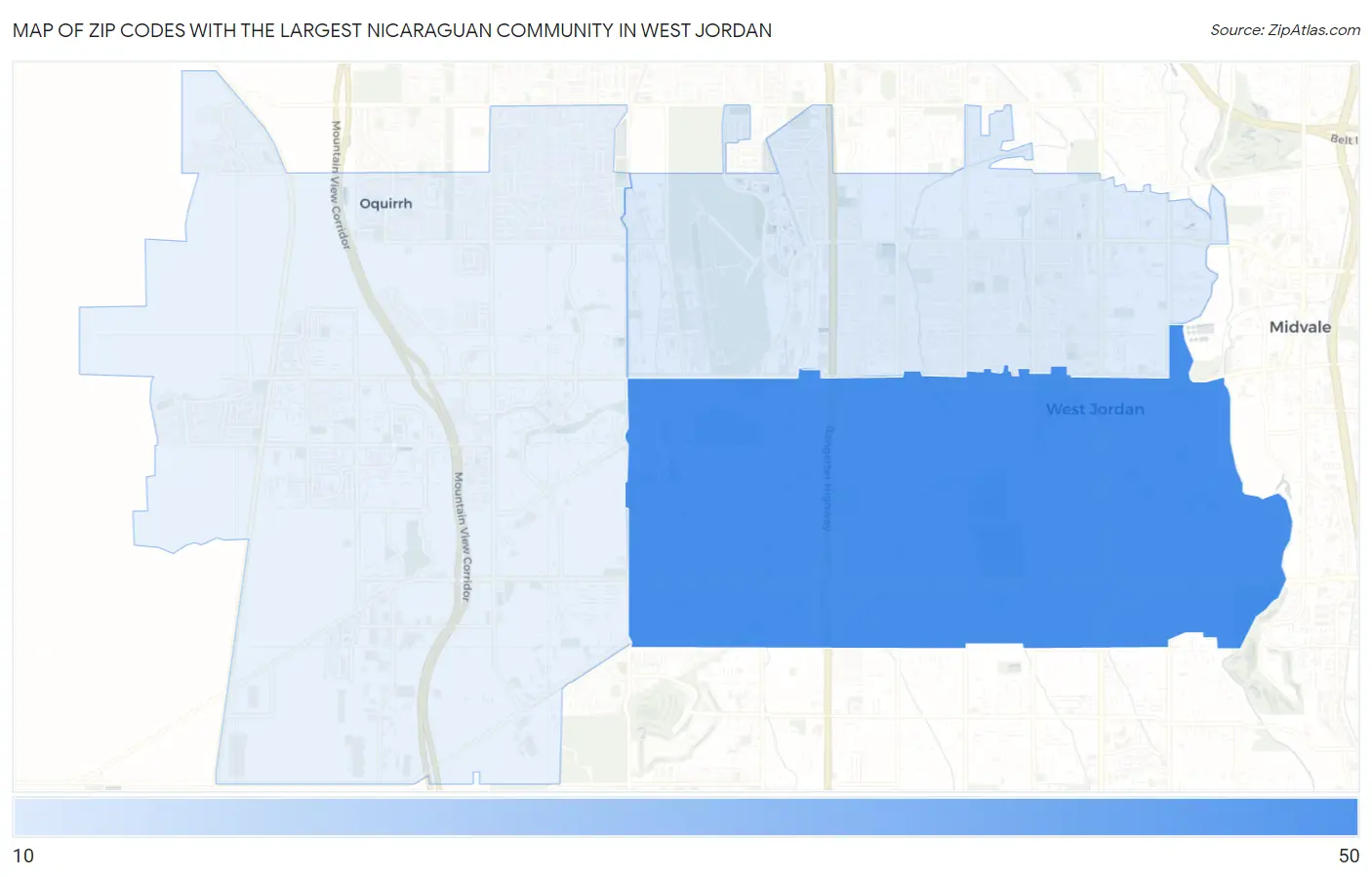 Zip Codes with the Largest Nicaraguan Community in West Jordan Map