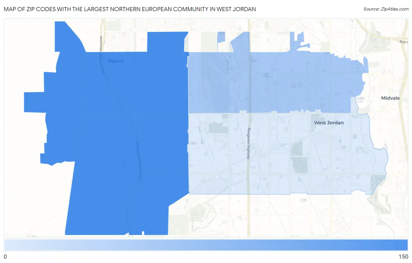 Zip Codes with the Largest Northern European Community in West Jordan Map