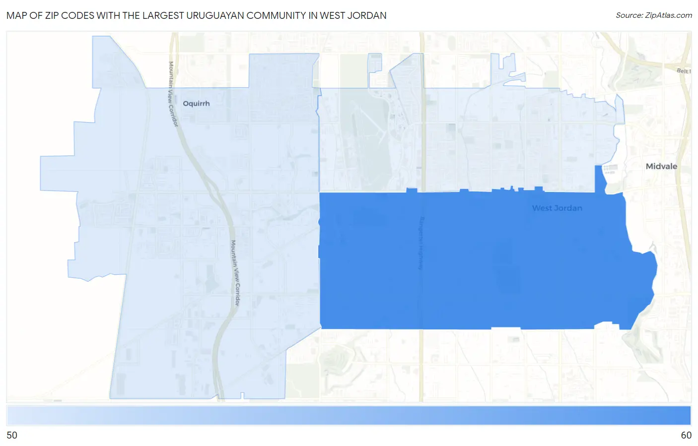 Zip Codes with the Largest Uruguayan Community in West Jordan Map