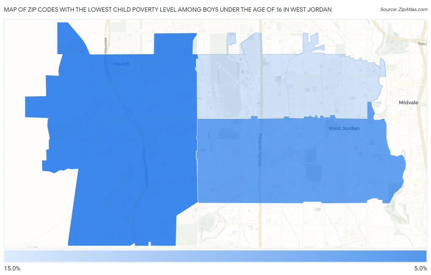 Zip Codes with the Lowest Child Poverty Level Among Boys Under the Age of 16 in West Jordan Map