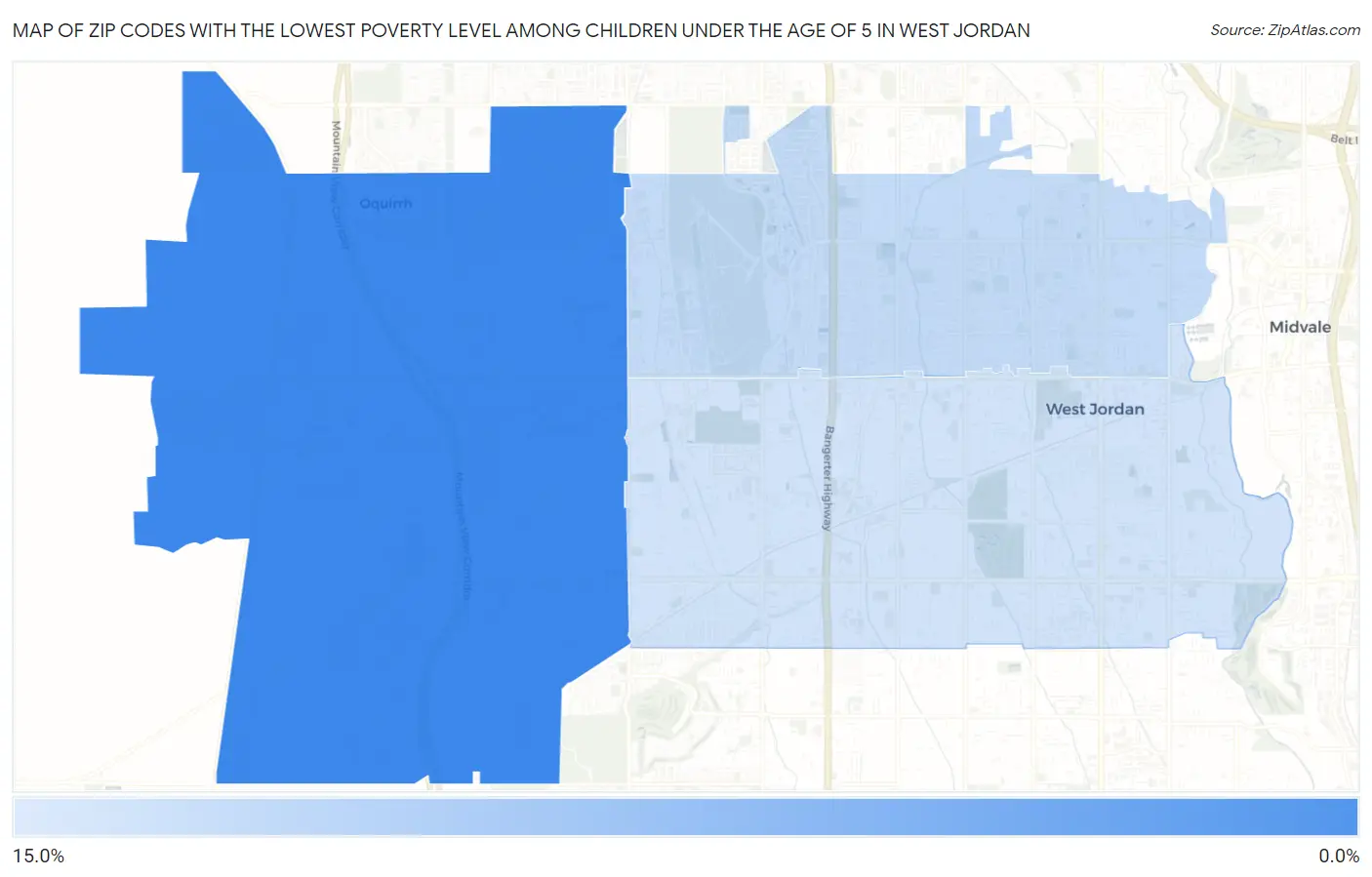 Zip Codes with the Lowest Poverty Level Among Children Under the Age of 5 in West Jordan Map