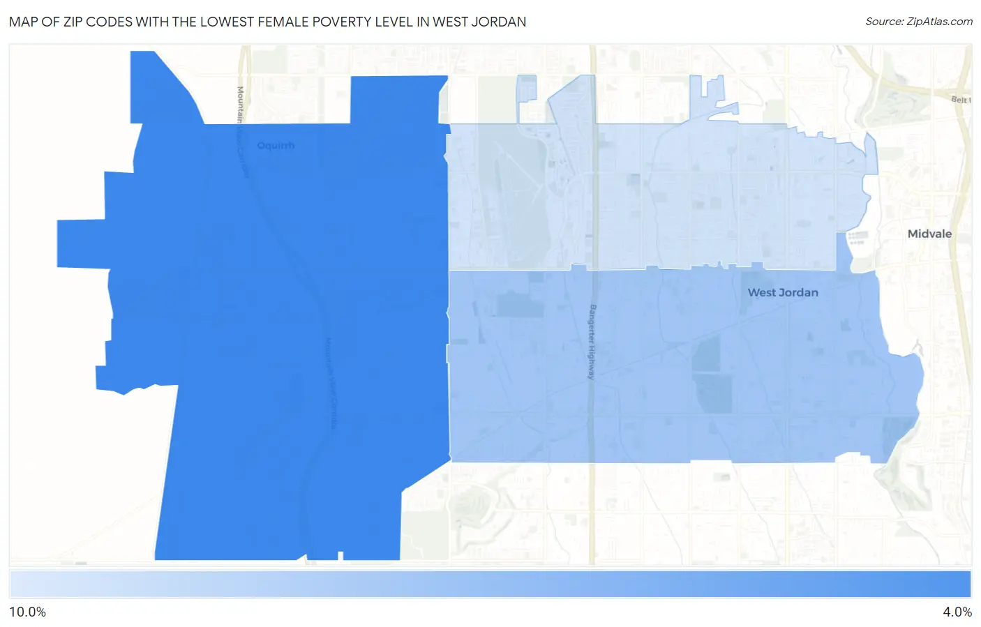 Zip Codes with the Lowest Female Poverty Level in West Jordan Map