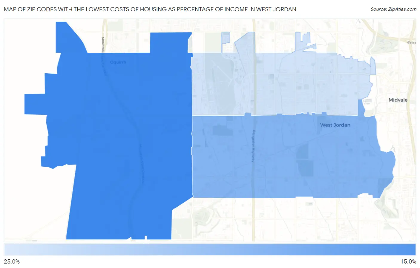 Zip Codes with the Lowest Costs of Housing as Percentage of Income in West Jordan Map
