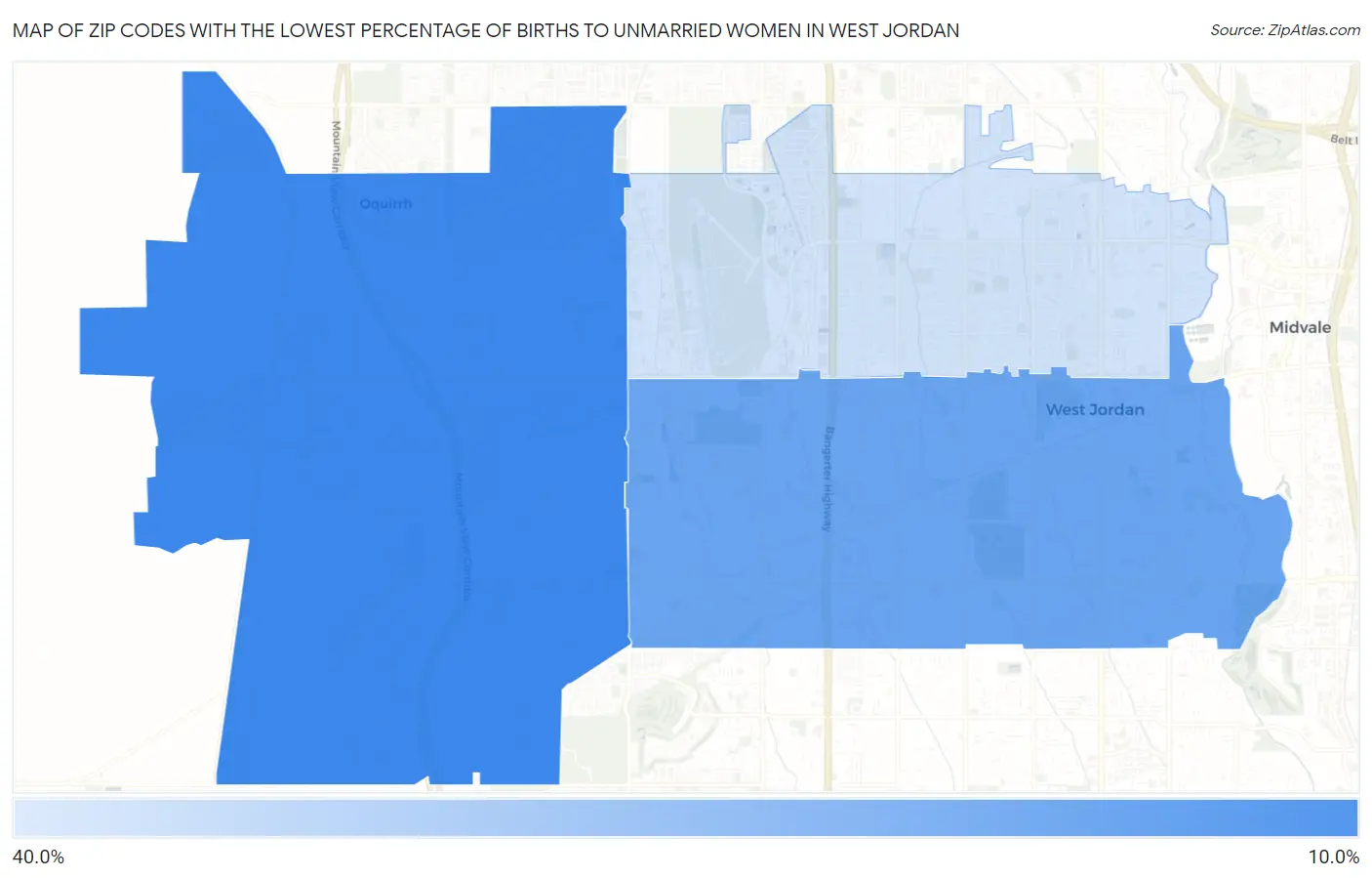 Zip Codes with the Lowest Percentage of Births to Unmarried Women in West Jordan Map