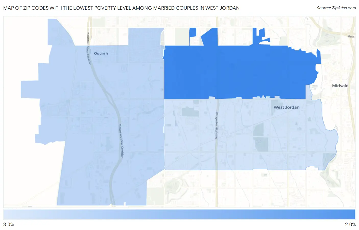 Zip Codes with the Lowest Poverty Level Among Married Couples in West Jordan Map
