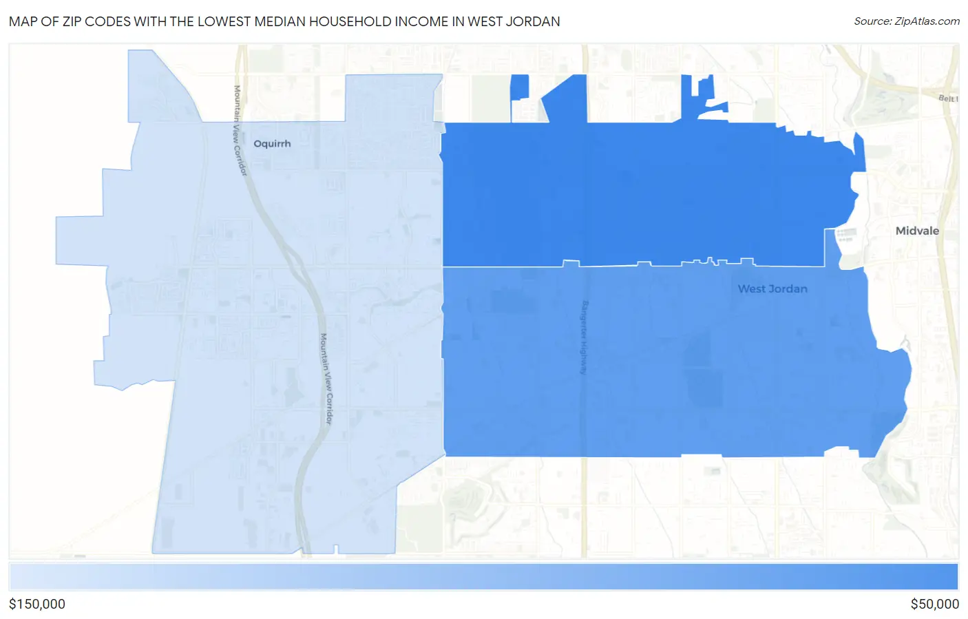 Zip Codes with the Lowest Median Household Income in West Jordan Map