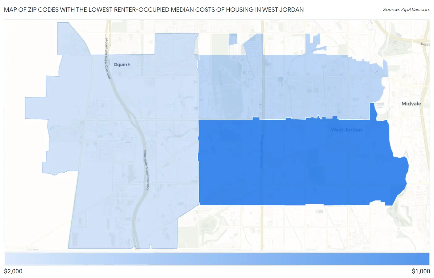 Zip Codes with the Lowest Renter-Occupied Median Costs of Housing in West Jordan Map