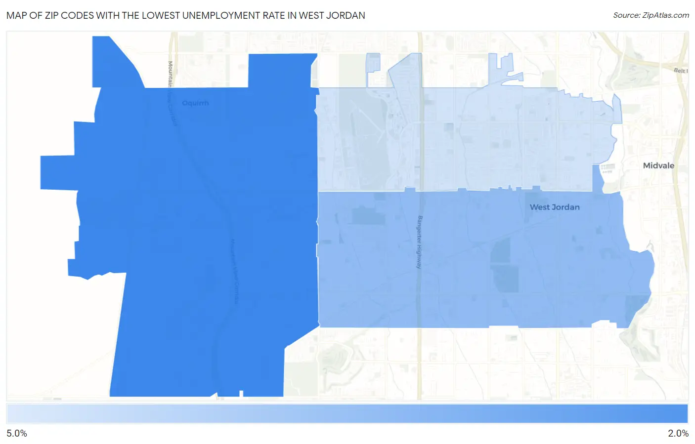 Zip Codes with the Lowest Unemployment Rate in West Jordan Map