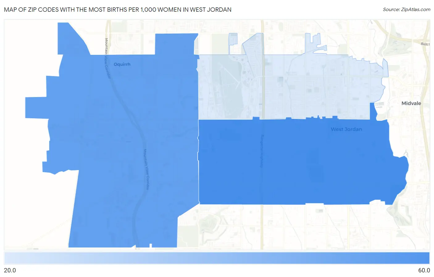 Zip Codes with the Most Births per 1,000 Women in West Jordan Map