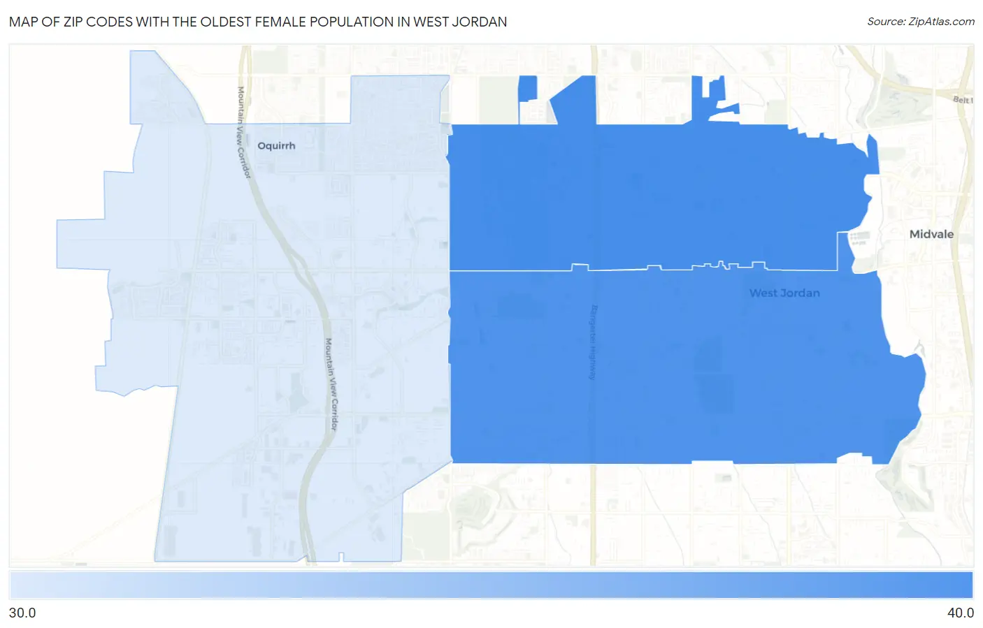 Zip Codes with the Oldest Female Population in West Jordan Map