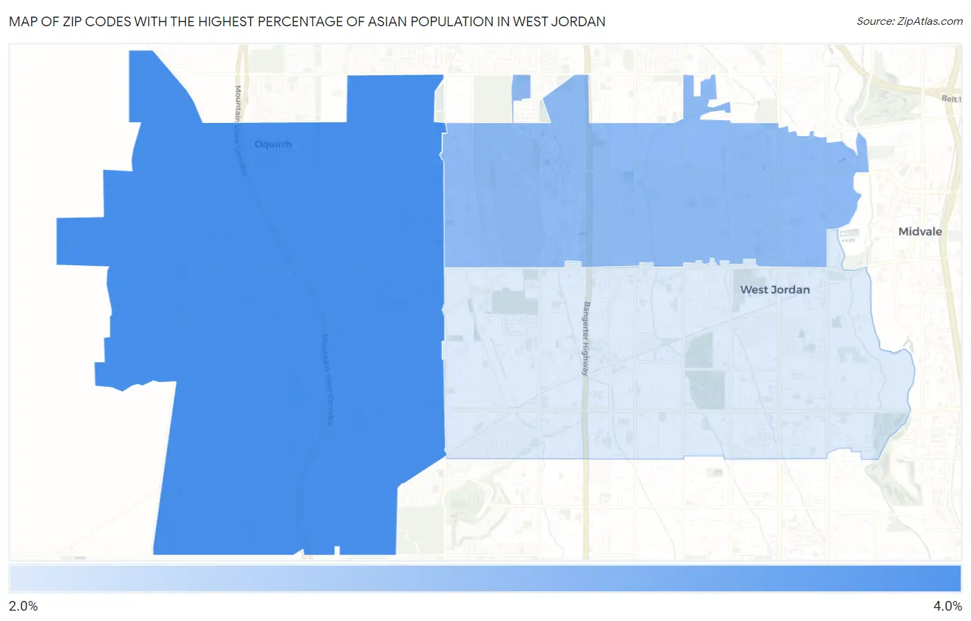 Zip Codes with the Highest Percentage of Asian Population in West Jordan Map