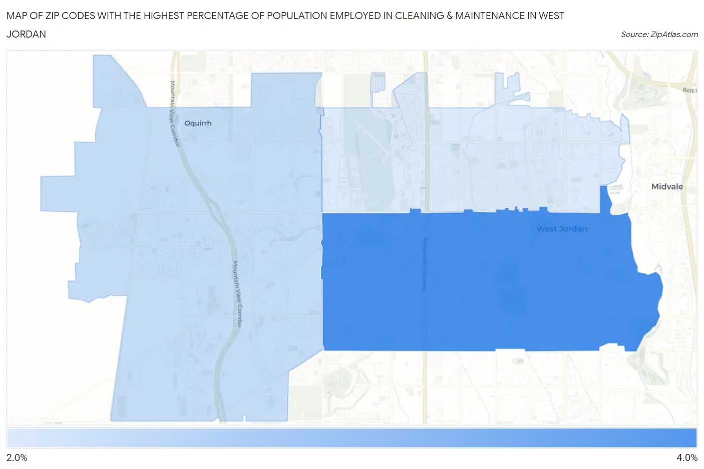 Zip Codes with the Highest Percentage of Population Employed in Cleaning & Maintenance in West Jordan Map