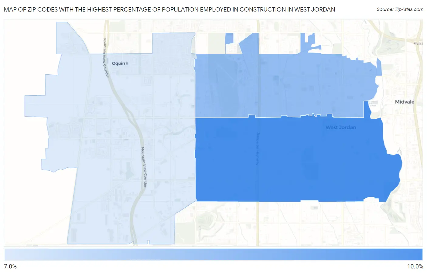 Zip Codes with the Highest Percentage of Population Employed in Construction in West Jordan Map