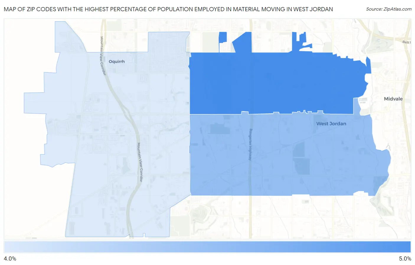 Zip Codes with the Highest Percentage of Population Employed in Material Moving in West Jordan Map