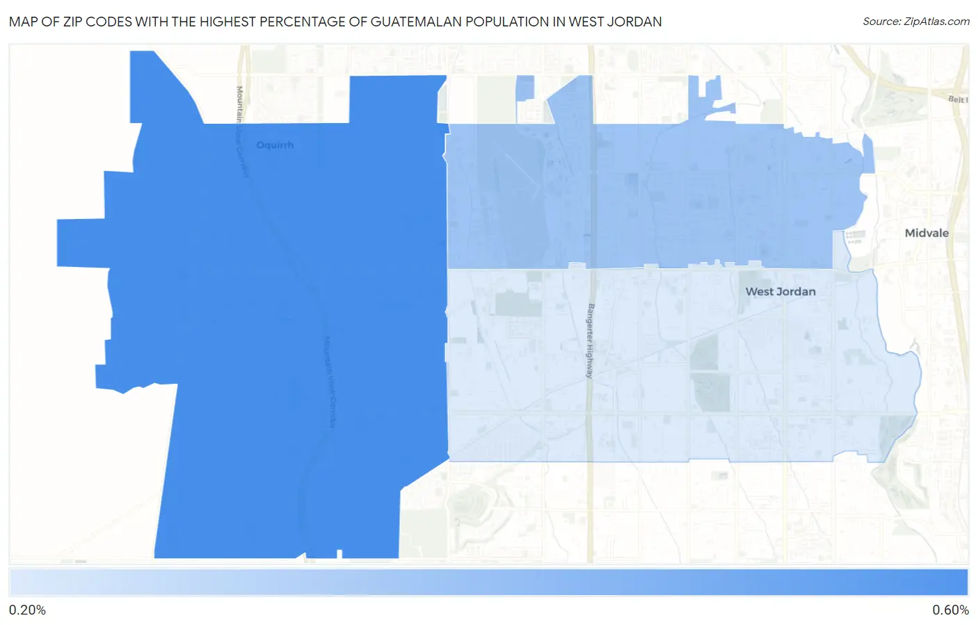 Zip Codes with the Highest Percentage of Guatemalan Population in West Jordan Map