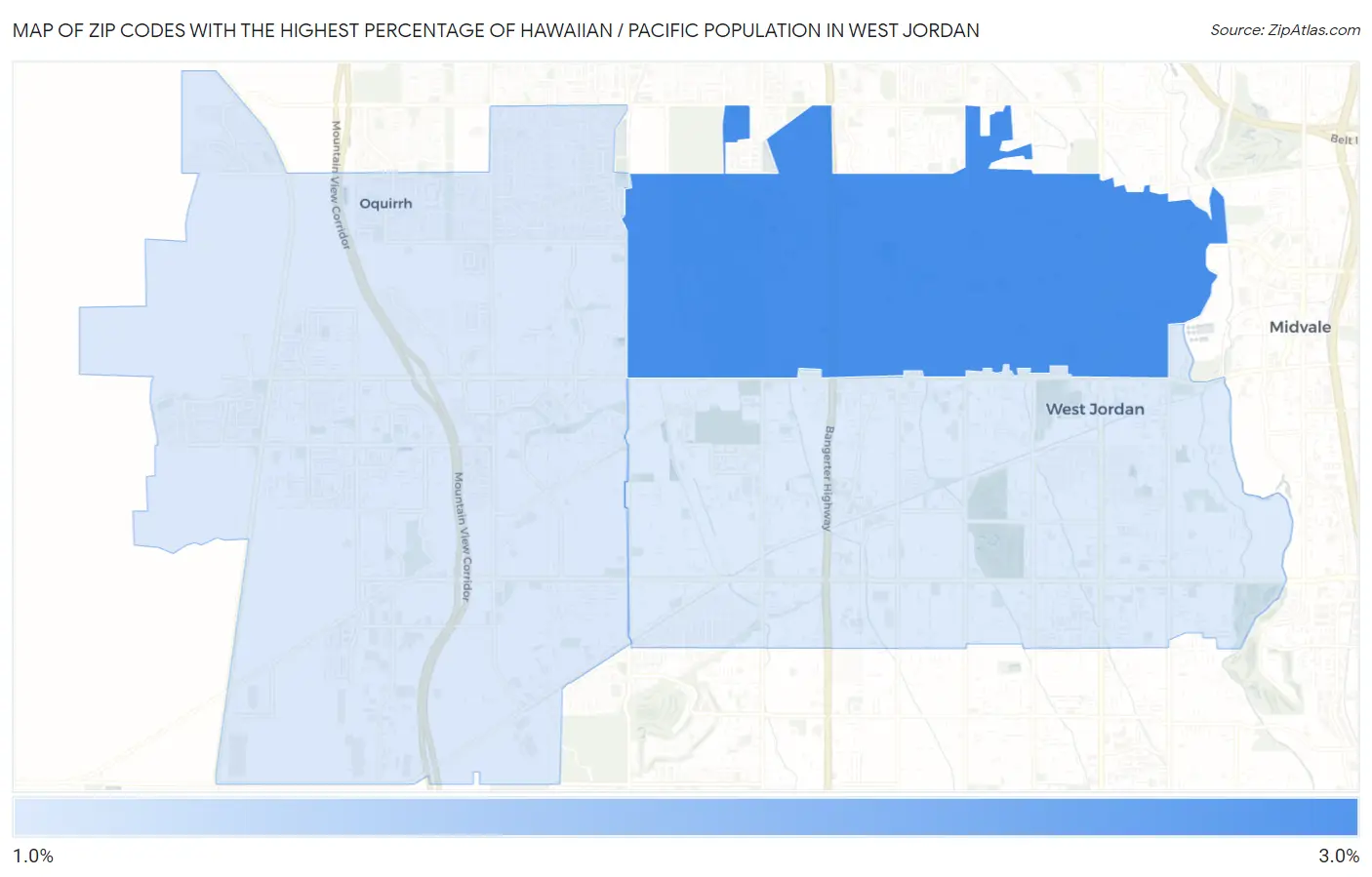 Zip Codes with the Highest Percentage of Hawaiian / Pacific Population in West Jordan Map