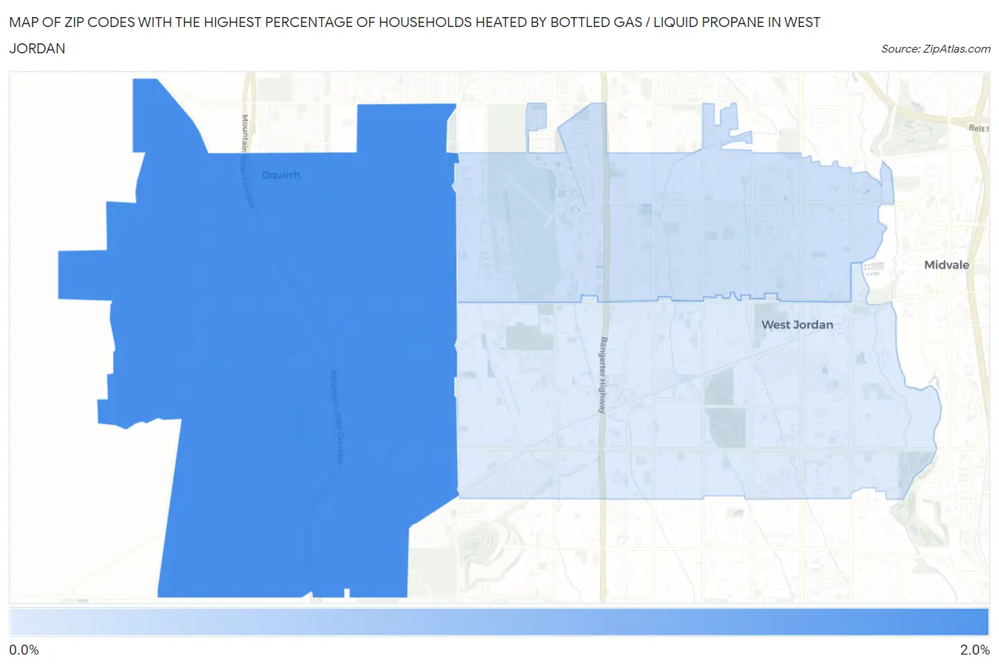 Zip Codes with the Highest Percentage of Households Heated by Bottled Gas / Liquid Propane in West Jordan Map