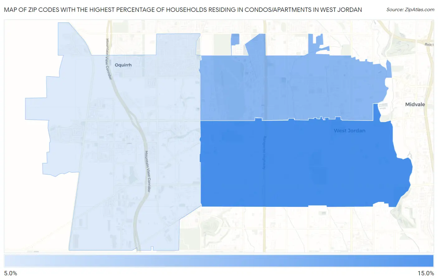 Zip Codes with the Highest Percentage of Households Residing in Condos/Apartments in West Jordan Map