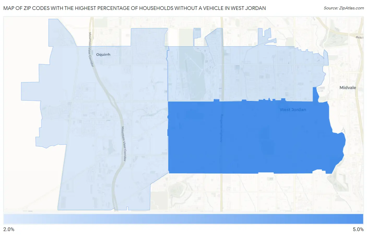 Zip Codes with the Highest Percentage of Households Without a Vehicle in West Jordan Map