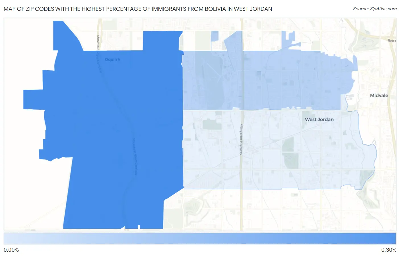Zip Codes with the Highest Percentage of Immigrants from Bolivia in West Jordan Map