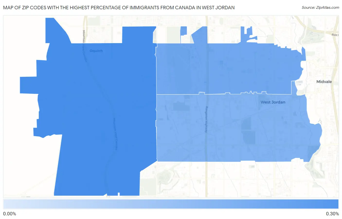 Zip Codes with the Highest Percentage of Immigrants from Canada in West Jordan Map