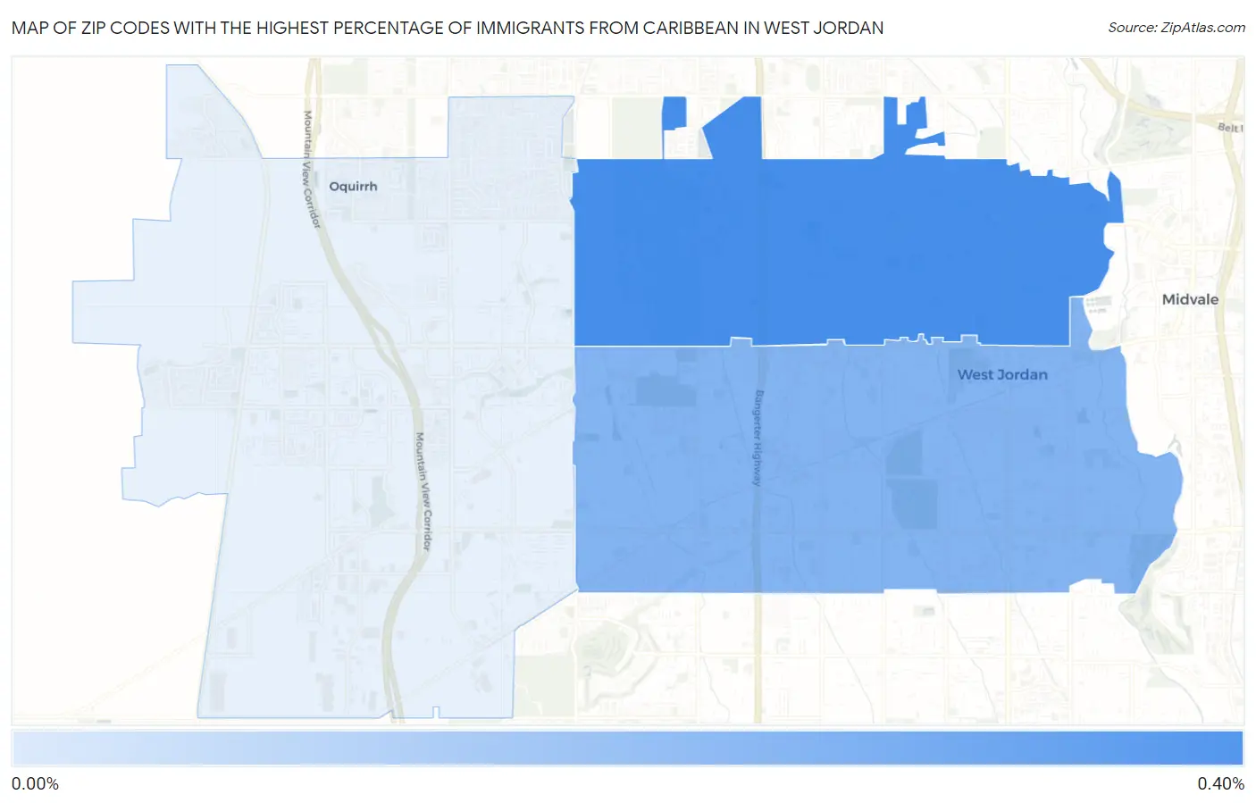 Zip Codes with the Highest Percentage of Immigrants from Caribbean in West Jordan Map