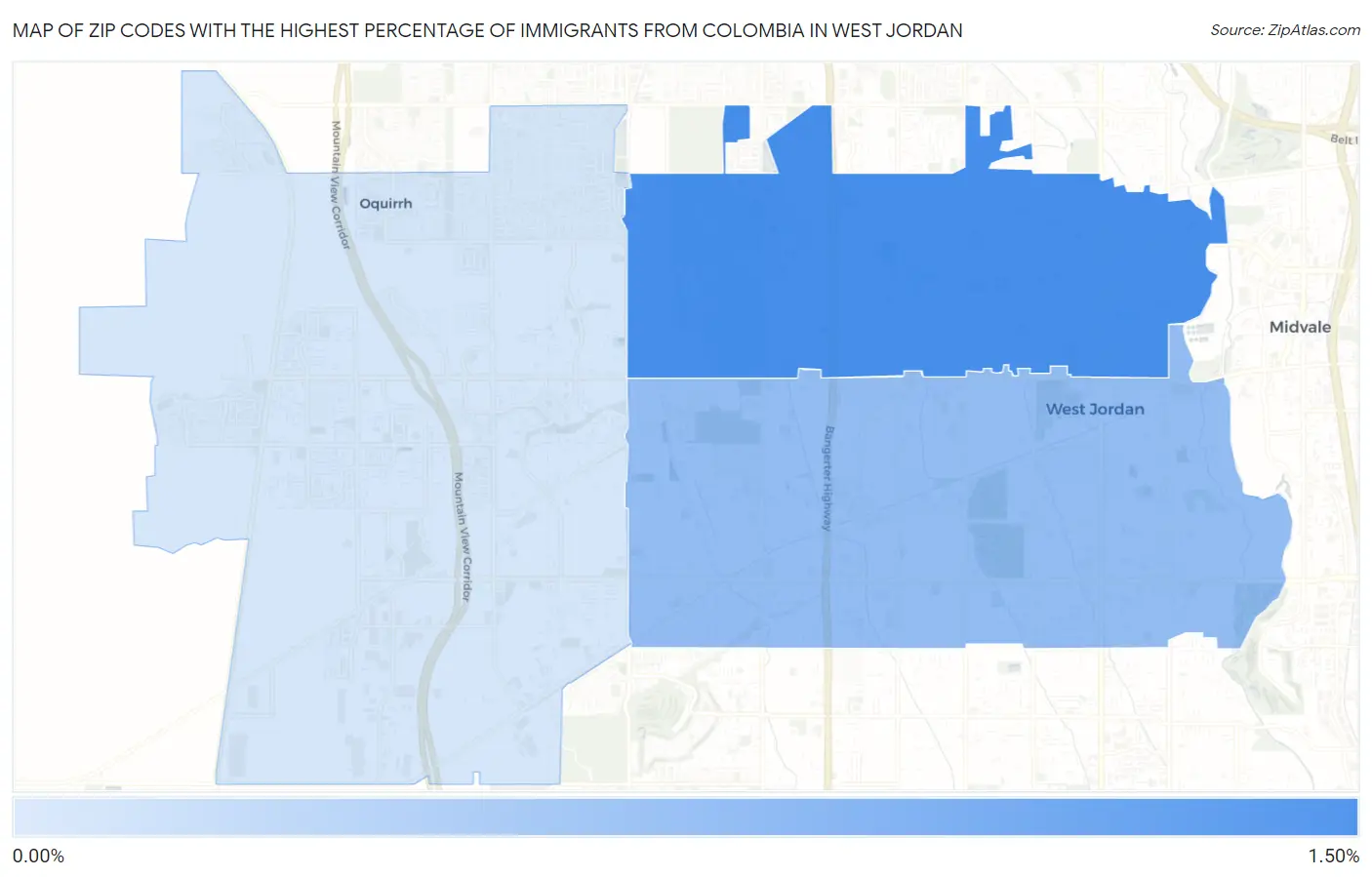 Zip Codes with the Highest Percentage of Immigrants from Colombia in West Jordan Map