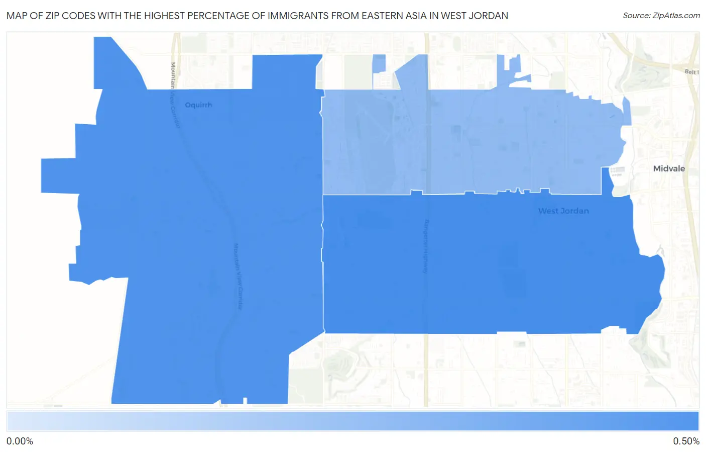 Zip Codes with the Highest Percentage of Immigrants from Eastern Asia in West Jordan Map