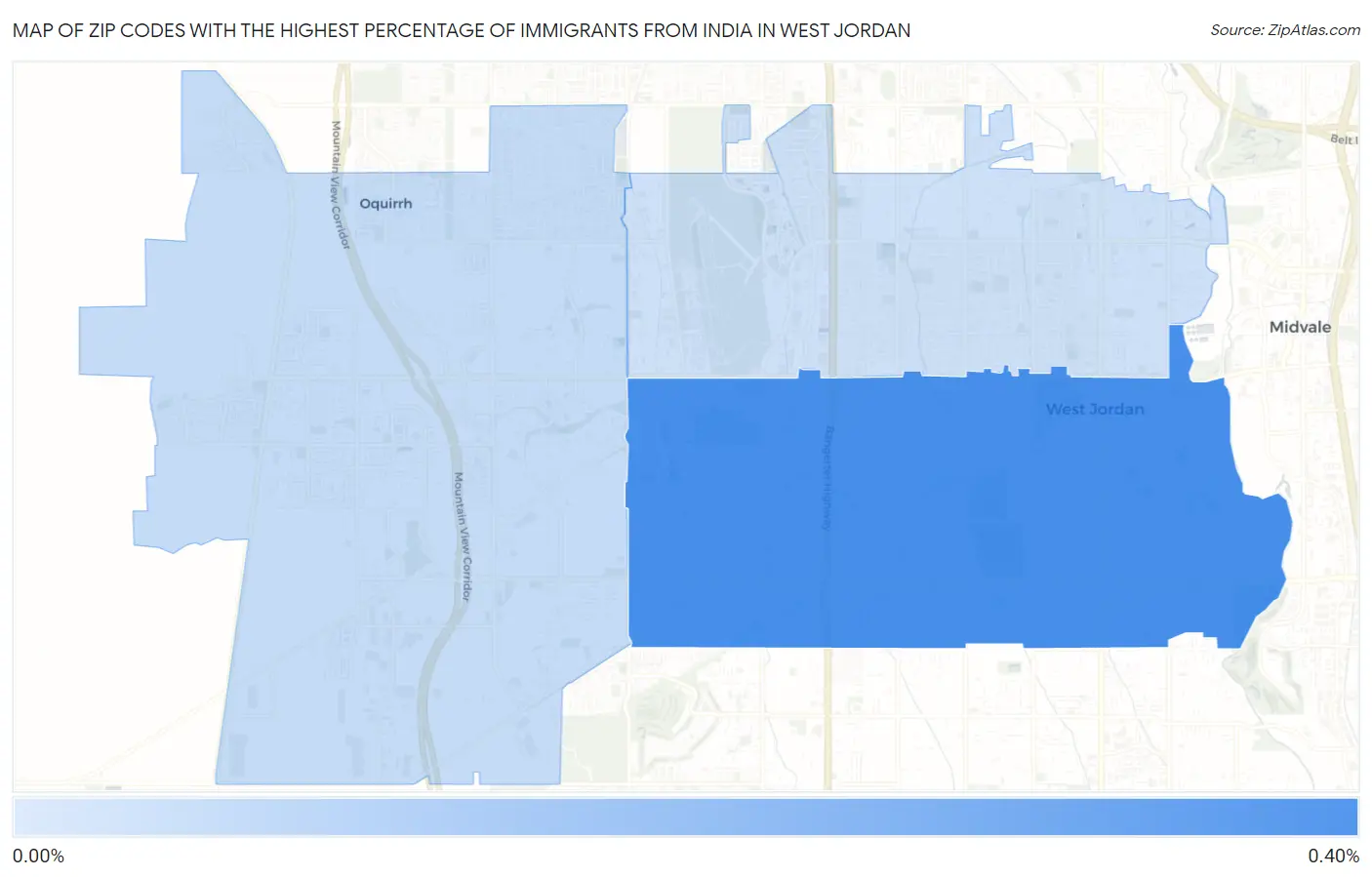 Zip Codes with the Highest Percentage of Immigrants from India in West Jordan Map