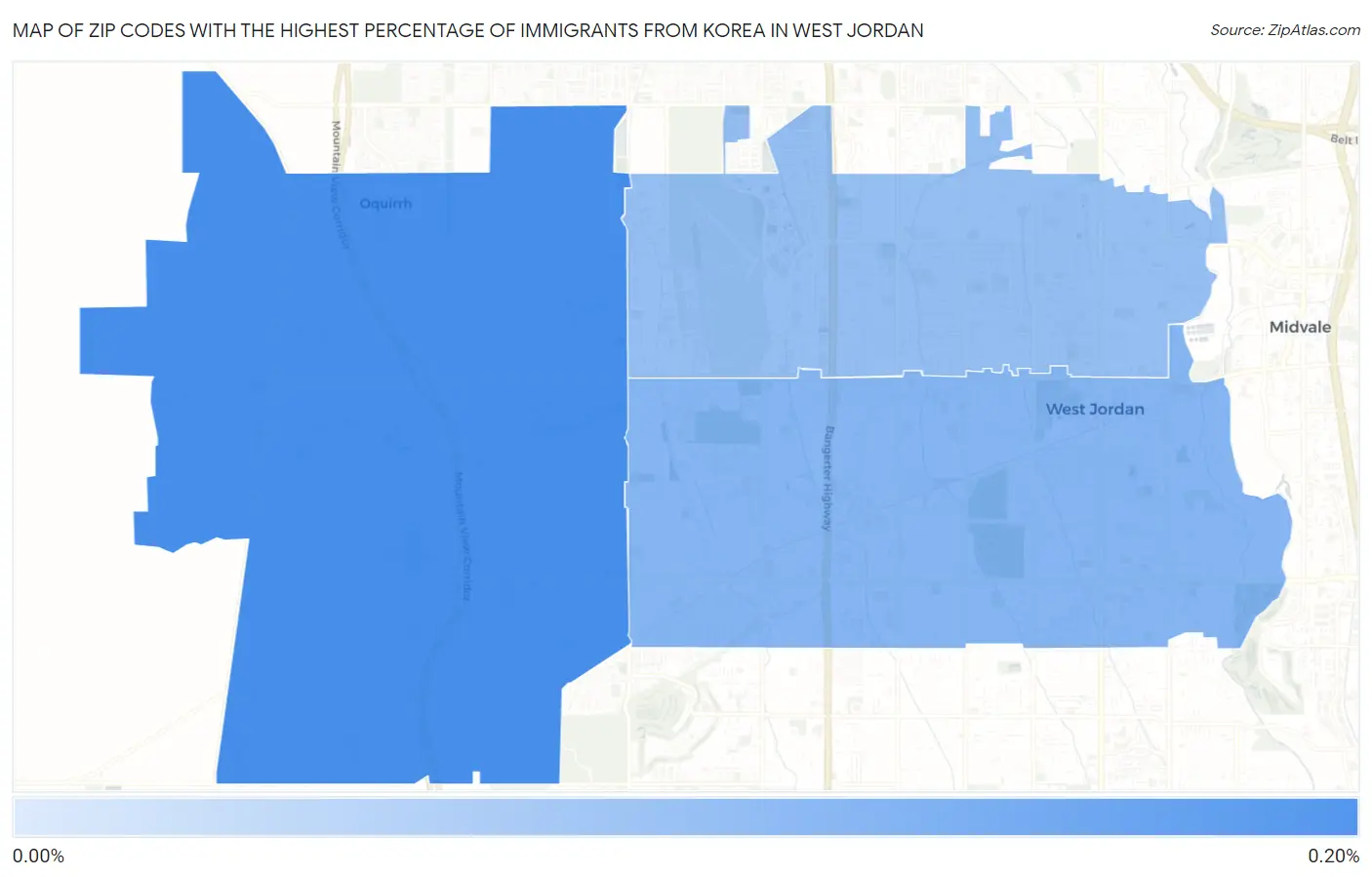 Zip Codes with the Highest Percentage of Immigrants from Korea in West Jordan Map