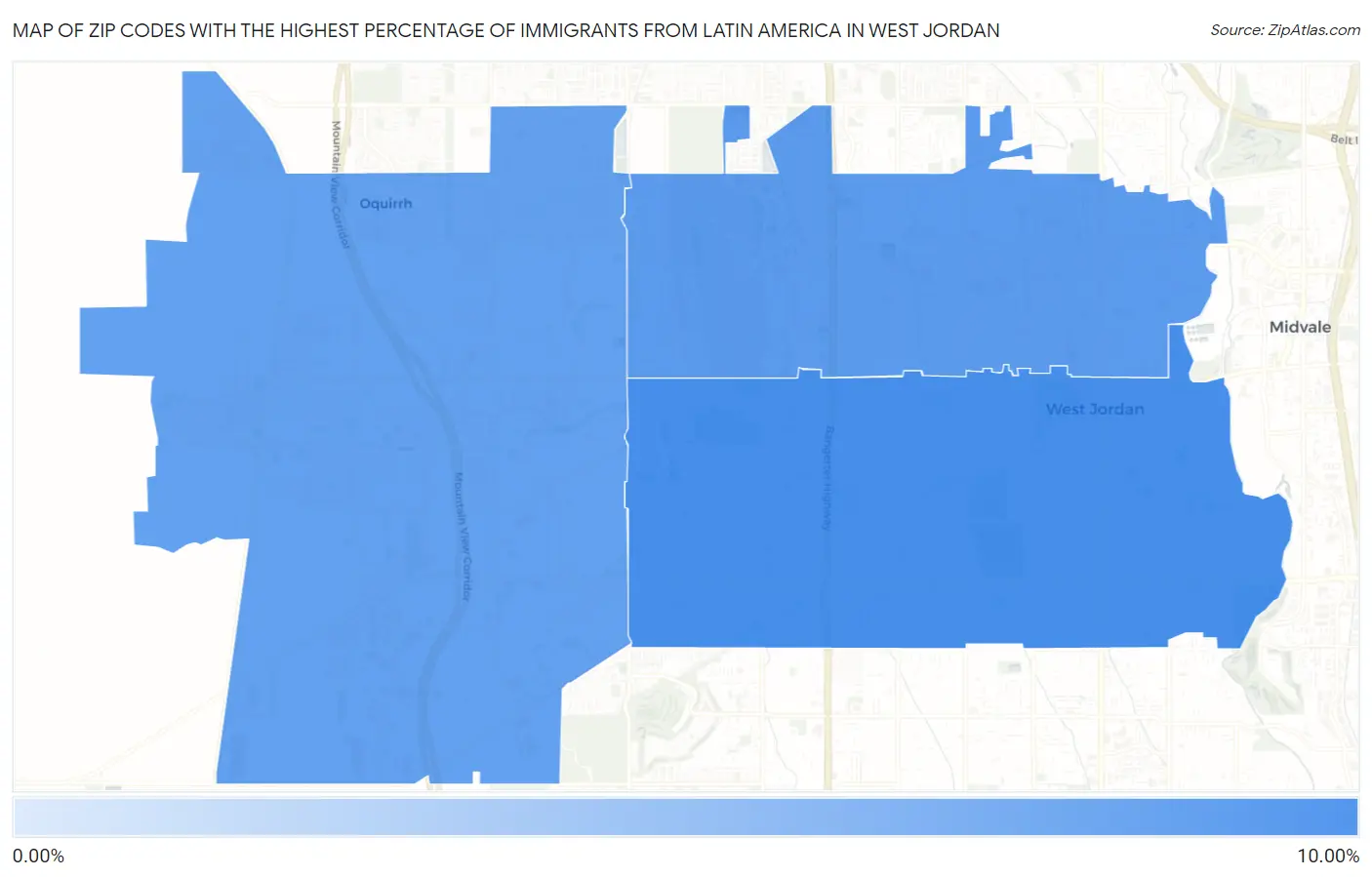Zip Codes with the Highest Percentage of Immigrants from Latin America in West Jordan Map