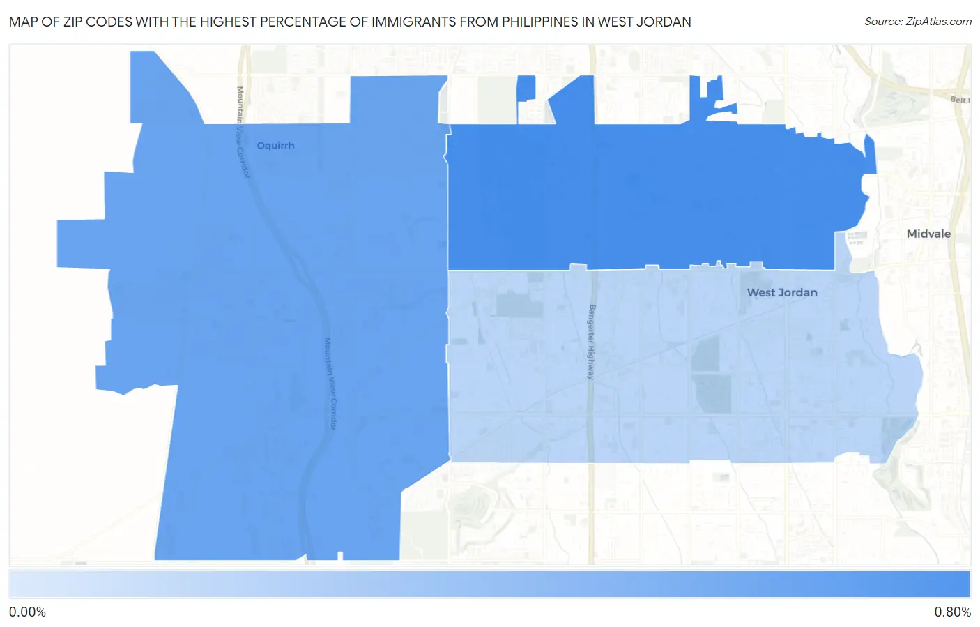 Zip Codes with the Highest Percentage of Immigrants from Philippines in West Jordan Map