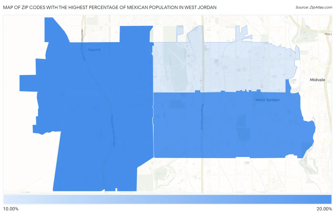 Zip Codes with the Highest Percentage of Mexican Population in West Jordan Map