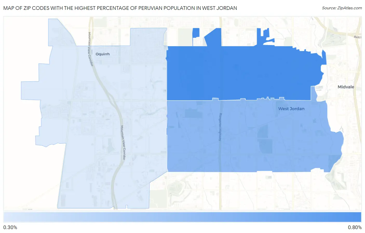 Zip Codes with the Highest Percentage of Peruvian Population in West Jordan Map