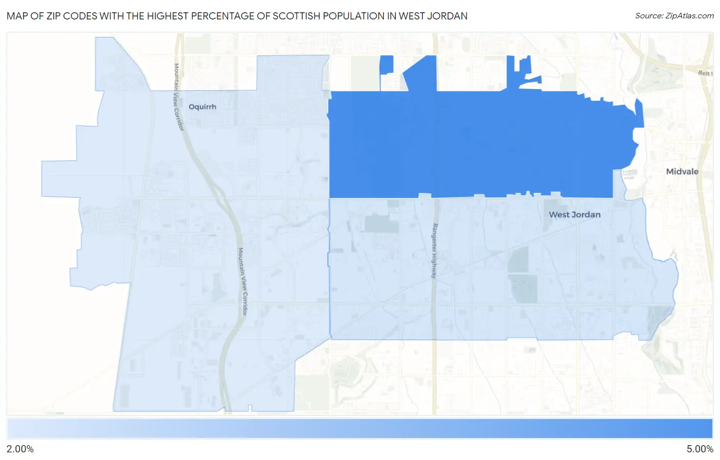 Zip Codes with the Highest Percentage of Scottish Population in West Jordan Map