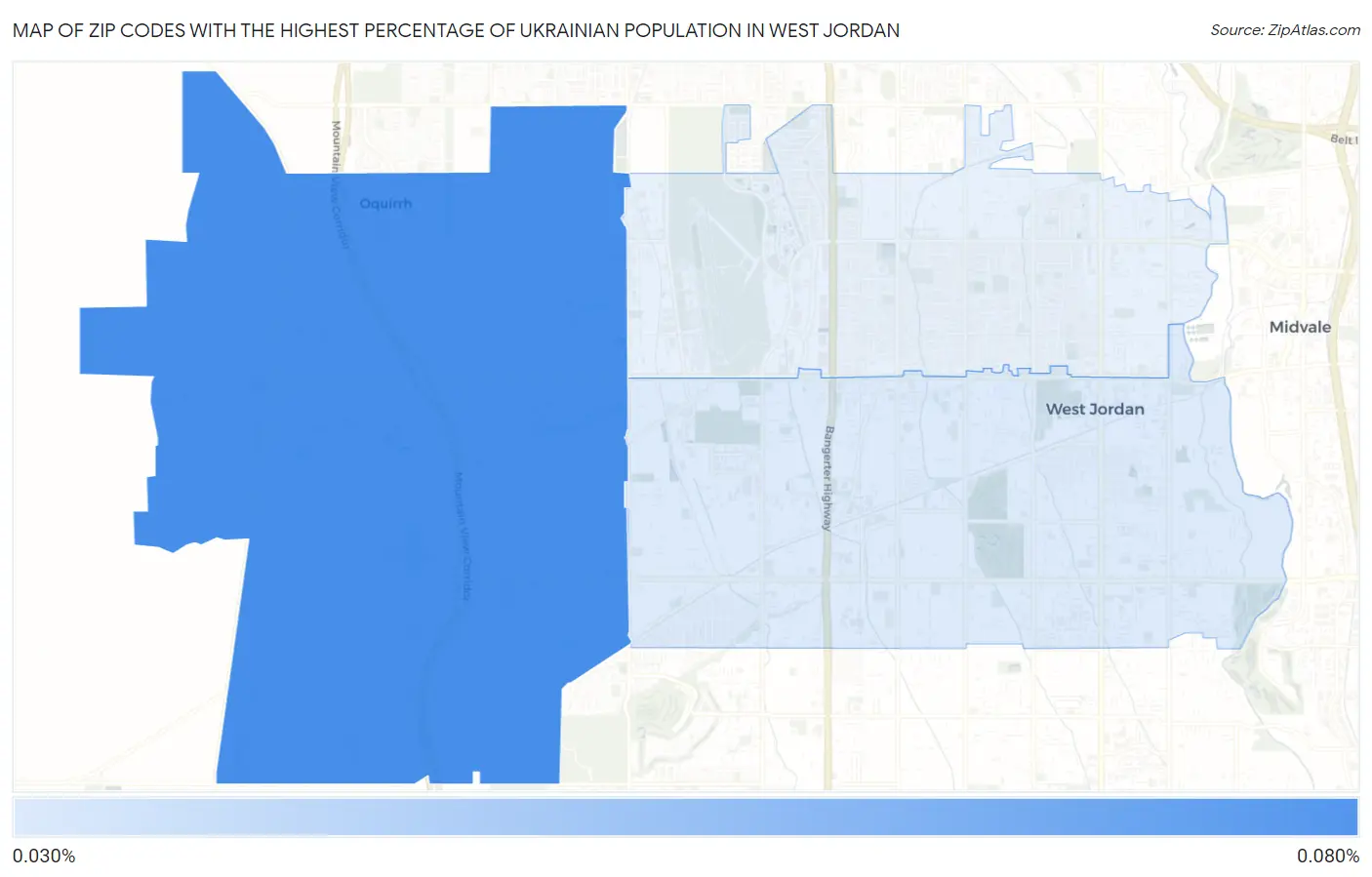 Zip Codes with the Highest Percentage of Ukrainian Population in West Jordan Map