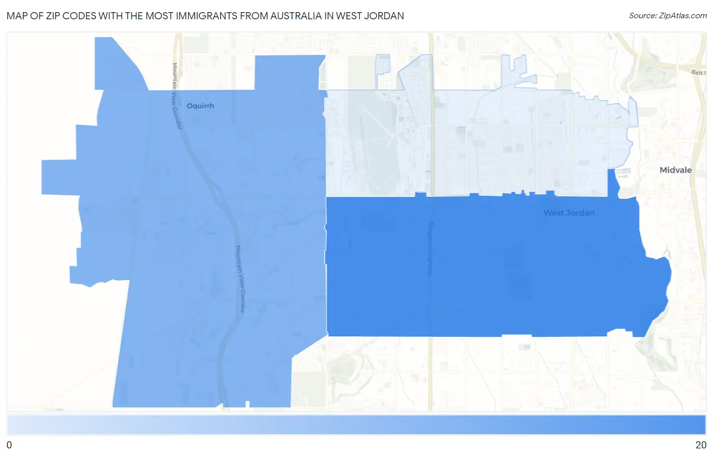 Zip Codes with the Most Immigrants from Australia in West Jordan Map