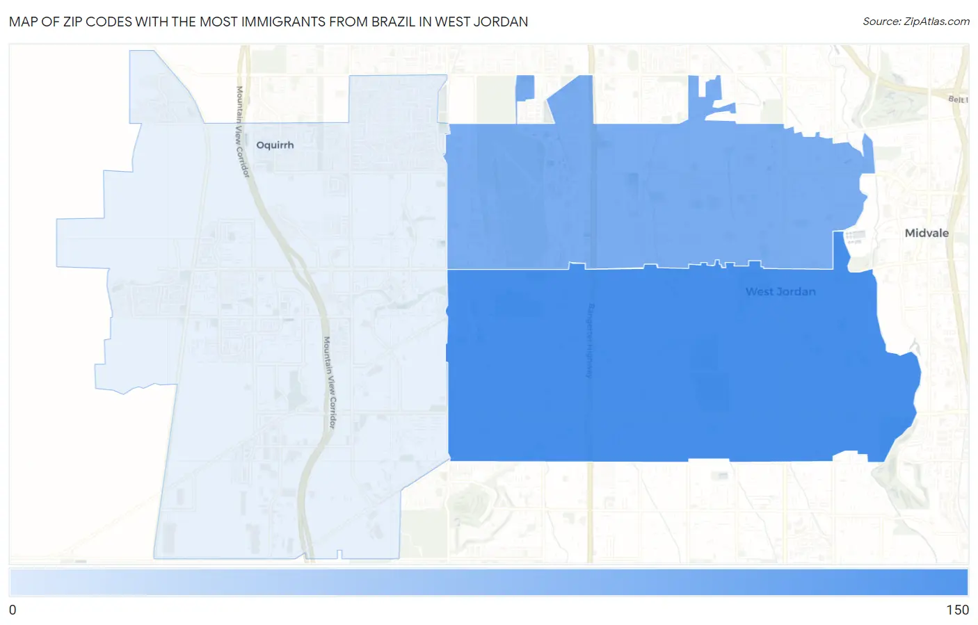Zip Codes with the Most Immigrants from Brazil in West Jordan Map