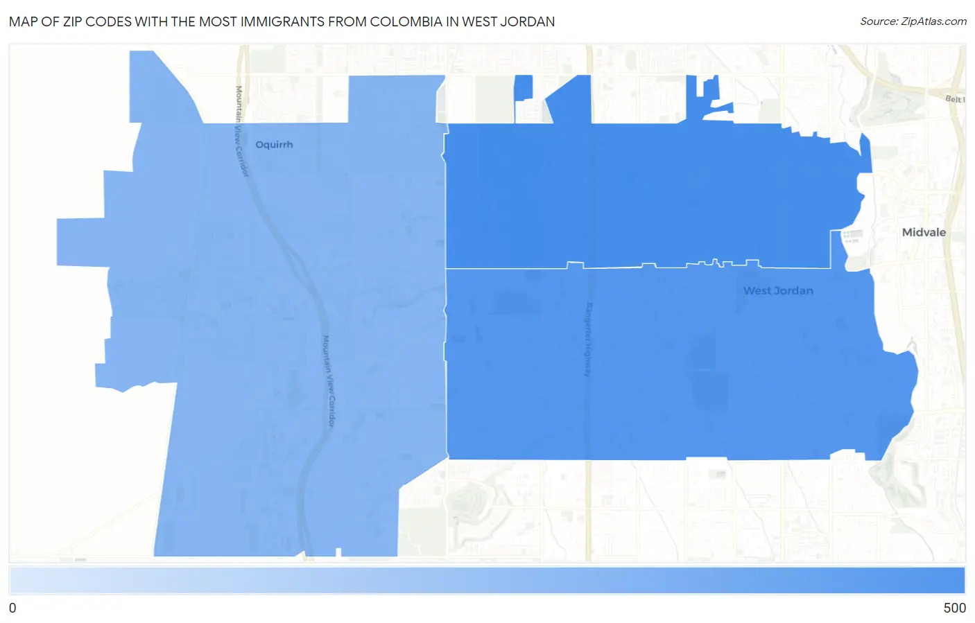 Zip Codes with the Most Immigrants from Colombia in West Jordan Map