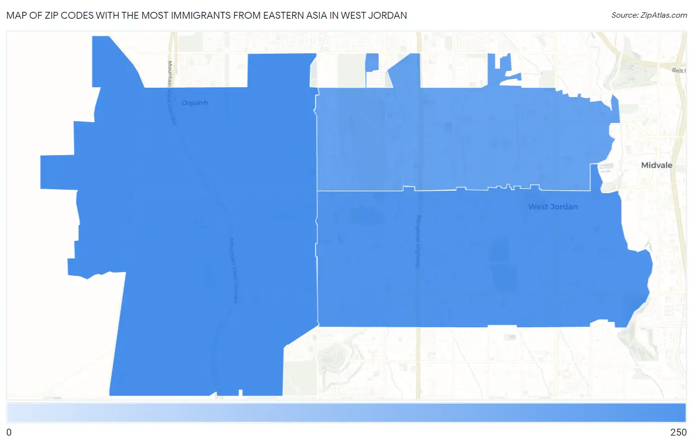 Zip Codes with the Most Immigrants from Eastern Asia in West Jordan Map