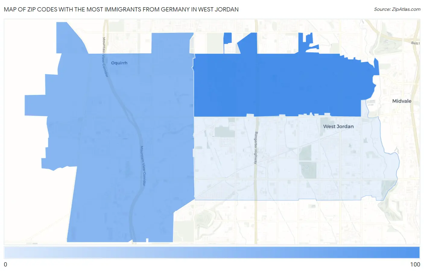 Zip Codes with the Most Immigrants from Germany in West Jordan Map