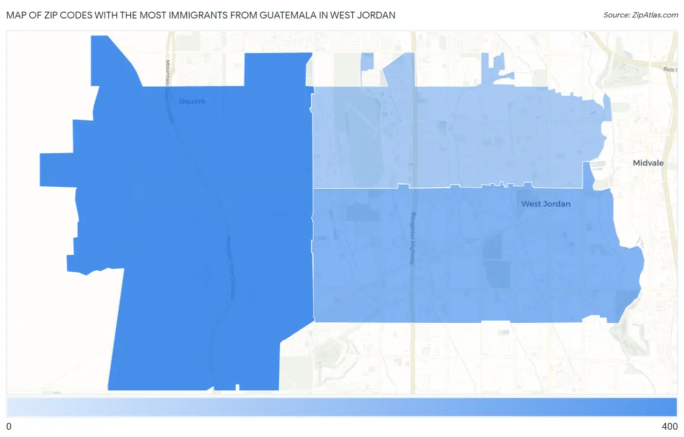 Zip Codes with the Most Immigrants from Guatemala in West Jordan Map