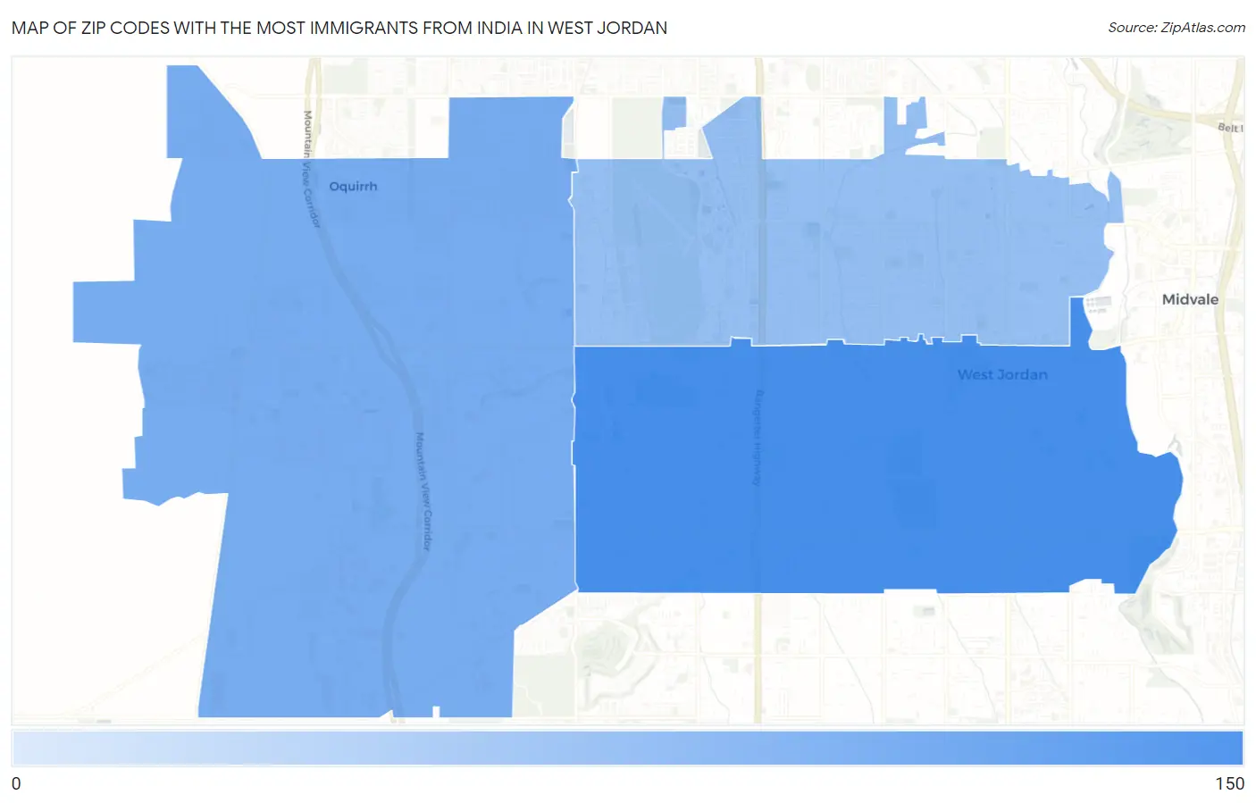 Zip Codes with the Most Immigrants from India in West Jordan Map