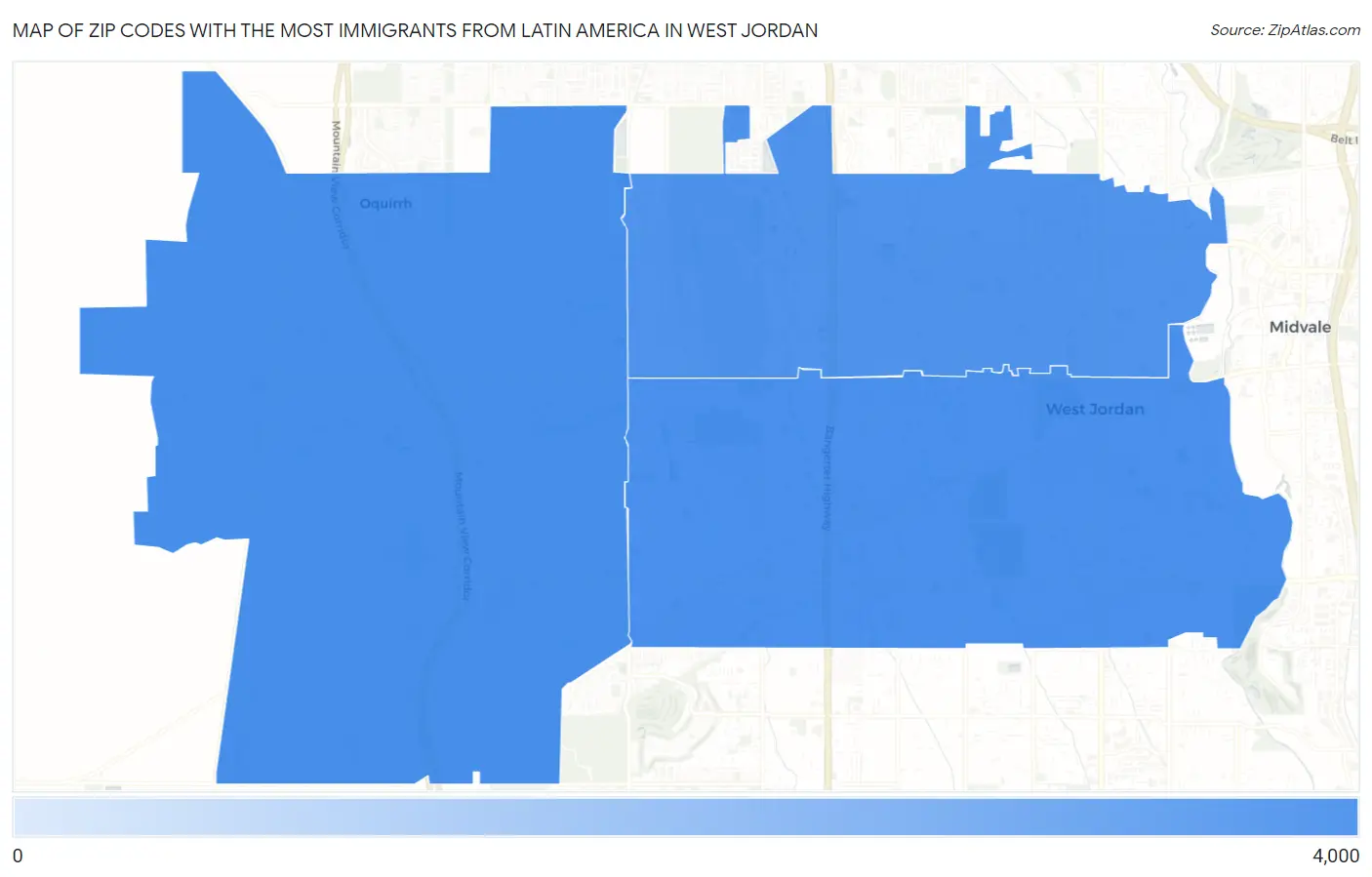 Zip Codes with the Most Immigrants from Latin America in West Jordan Map