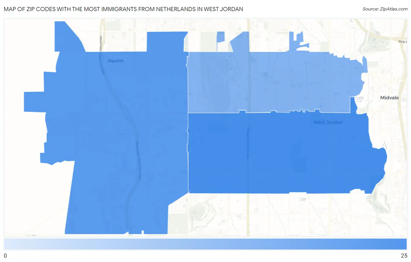 Zip Codes with the Most Immigrants from Netherlands in West Jordan Map